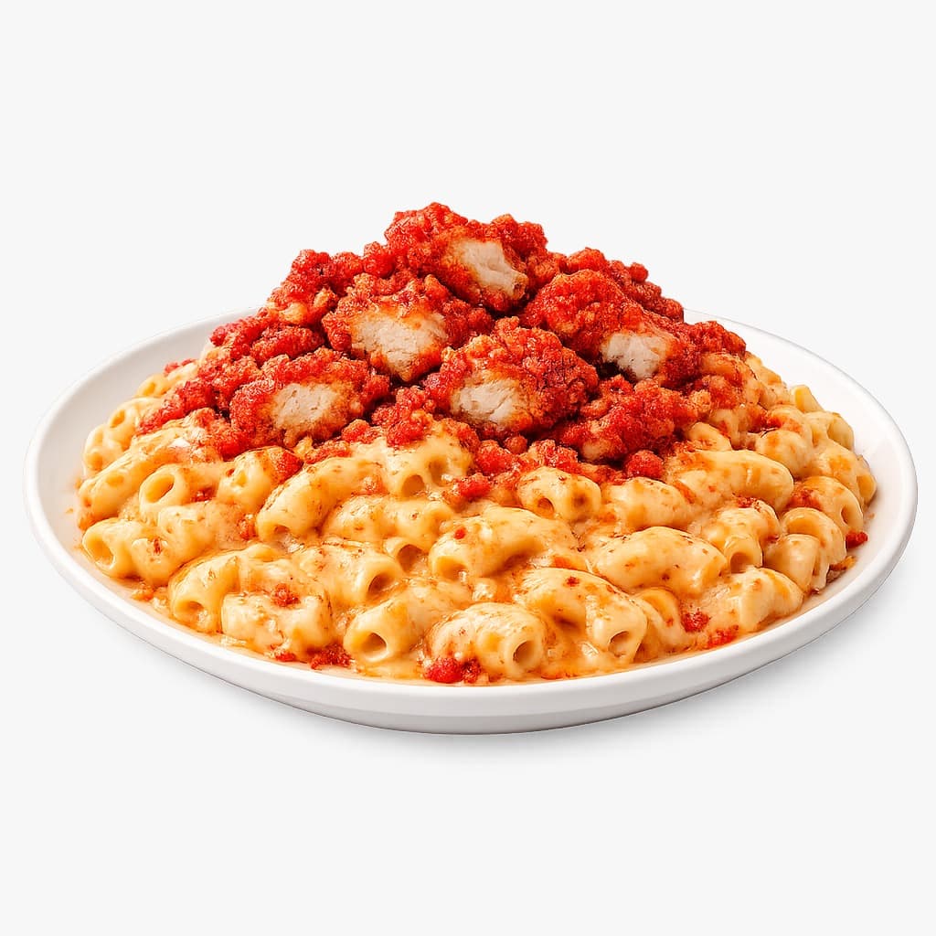 Mac & Cheese Supreme with crunchy cheetos chicken